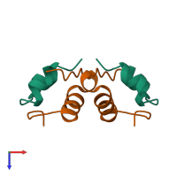 Hetero tetrameric assembly 2 of PDB entry 5en9 coloured by chemically distinct molecules, top view.