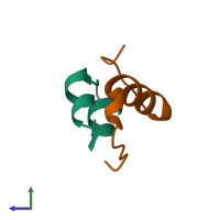 PDB entry 5en9 coloured by chain, side view.