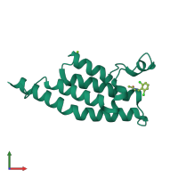 Monomeric assembly 1 of PDB entry 5enj coloured by chemically distinct molecules, front view.