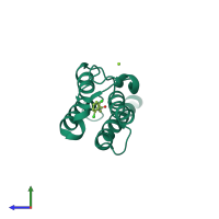 Monomeric assembly 1 of PDB entry 5enj coloured by chemically distinct molecules, side view.