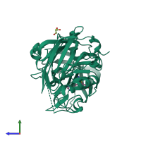 PDB entry 5enm coloured by chain, side view.