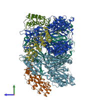 PDB entry 5ens coloured by chain, side view.