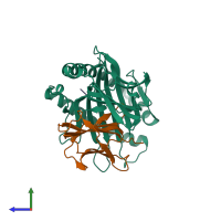 PDB entry 5eo0 coloured by chain, side view.