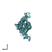 PDB entry 5eo3 coloured by chain, side view.