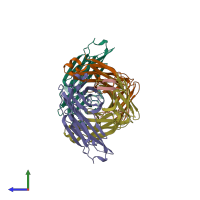 PDB entry 5eoc coloured by chain, side view.