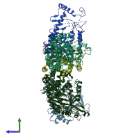 PDB entry 5eog coloured by chain, side view.