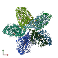 PDB entry 5eom coloured by chain, front view.
