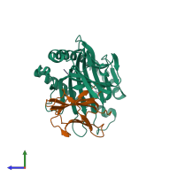 PDB entry 5eot coloured by chain, side view.