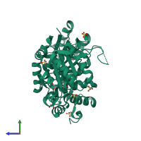 PDB entry 5ep0 coloured by chain, side view.