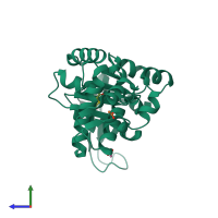 PDB entry 5ep2 coloured by chain, side view.