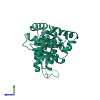 PDB entry 5ep3 coloured by chain, side view.