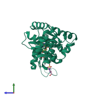 PDB entry 5ep4 coloured by chain, side view.