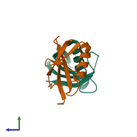 PDB entry 5eql coloured by chain, side view.