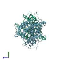 PDB entry 5eqp coloured by chain, side view.