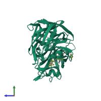 PDB entry 5er2 coloured by chain, side view.