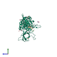 PDB entry 5err coloured by chain, side view.