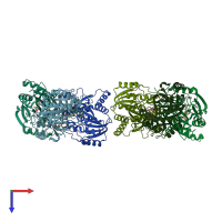 PDB entry 5etj coloured by chain, top view.