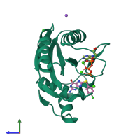 PDB entry 5etn coloured by chain, side view.