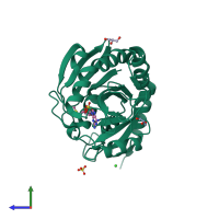 PDB entry 5eub coloured by chain, side view.