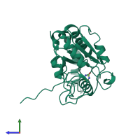 PDB entry 5eug coloured by chain, side view.