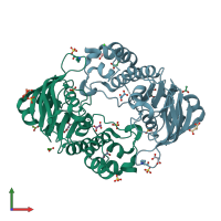 PDB entry 5eum coloured by chain, front view.
