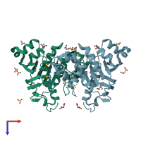 PDB entry 5eum coloured by chain, top view.
