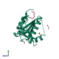 PDB entry 5eus coloured by chain, side view.