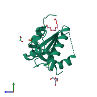 PDB entry 5euu coloured by chain, side view.