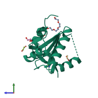 PDB entry 5eux coloured by chain, side view.