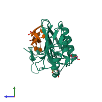PDB entry 5ev2 coloured by chain, side view.