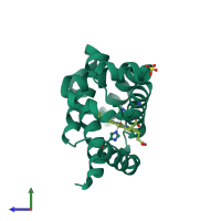 PDB entry 5ev5 coloured by chain, side view.