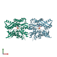 PDB entry 5evz coloured by chain, front view.