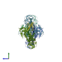 PDB entry 5ew5 coloured by chain, side view.