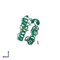 Monomeric assembly 1 of PDB entry 5ewv coloured by chemically distinct molecules, side view.