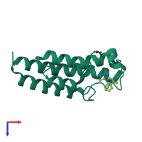 Monomeric assembly 1 of PDB entry 5ewv coloured by chemically distinct molecules, top view.