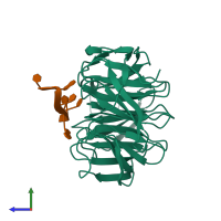 PDB entry 5ex7 coloured by chain, side view.