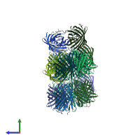 PDB entry 5exb coloured by chain, side view.