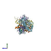 PDB entry 5eya coloured by chain, side view.