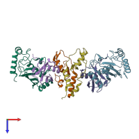 PDB entry 5eya coloured by chain, top view.