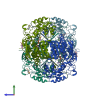 PDB entry 5eyu coloured by chain, side view.