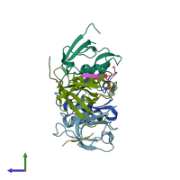 PDB entry 5ez0 coloured by chain, side view.