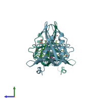 PDB entry 5ez2 coloured by chain, side view.