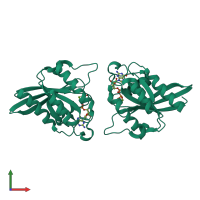 Homo dimeric assembly 1 of PDB entry 5ez5 coloured by chemically distinct molecules, front view.