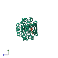 Homo dimeric assembly 1 of PDB entry 5ez5 coloured by chemically distinct molecules, side view.