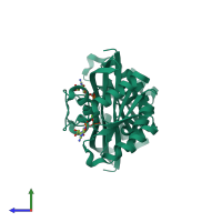 Homo dimeric assembly 2 of PDB entry 5ez5 coloured by chemically distinct molecules, side view.