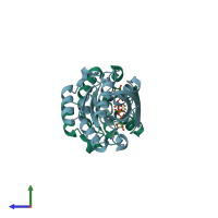 PDB entry 5ez5 coloured by chain, side view.