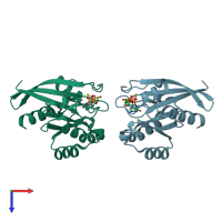 PDB entry 5ez5 coloured by chain, top view.