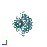 PDB entry 5ezb coloured by chain, side view.