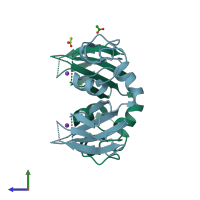 PDB entry 5ezd coloured by chain, side view.