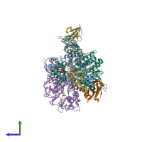 PDB entry 5ezv coloured by chain, side view.